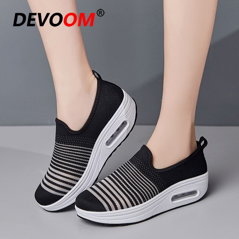 Platform Sneakers Women Slip on Slimming Fitness Shoes Summer Breathable Mesh Swing Air Cushion Sport Toning Shoes Woman