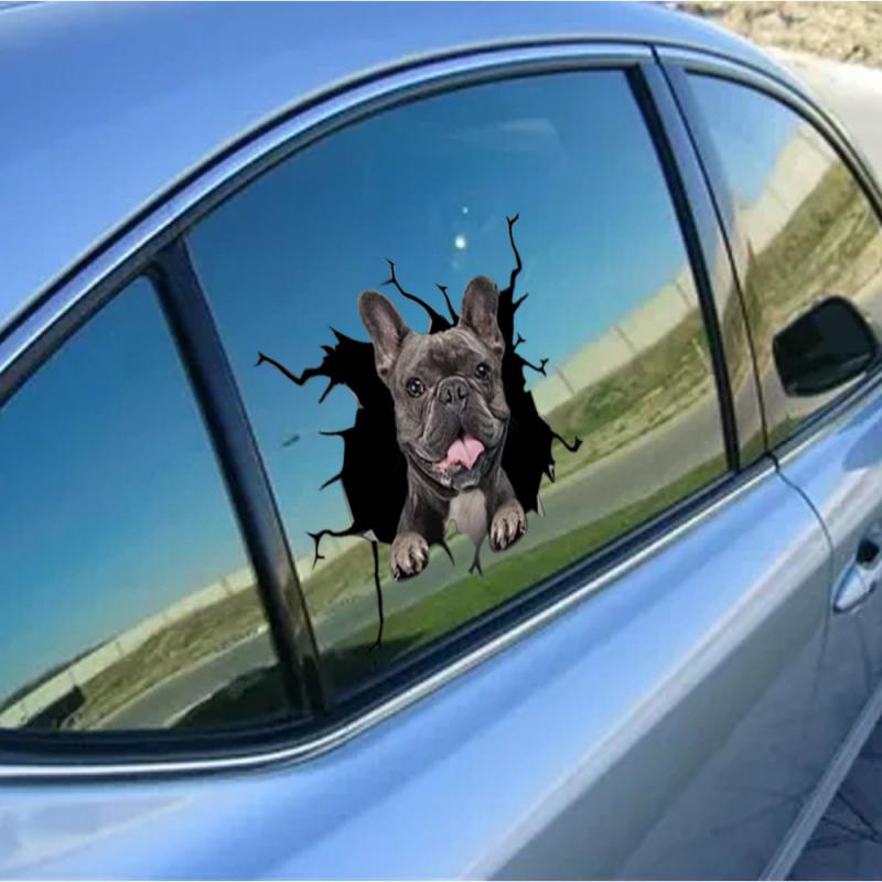 1pc Car Sticker Dog Head Crack Home Motorcycle Wall Windows Decoration Sticker Husky Bulldog Crack Toilet Sticker Fridge Sticker