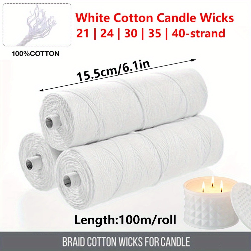 Kit de herramientas para hacer velas, mecha de vela de 100m/rollo, hechos a mano ecológicos para entusiastas, mechas de algodón para herramientas de fabricación de velas DIY