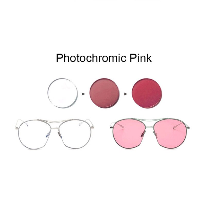 Lente de visión única fotocromática, lentes ópticas para gafas, color rosa o azul o púrpura, rango SPH-1,56 ~ + 1,61 Max CLY-8,00, 6,00/6,00: Rosa / 1.61