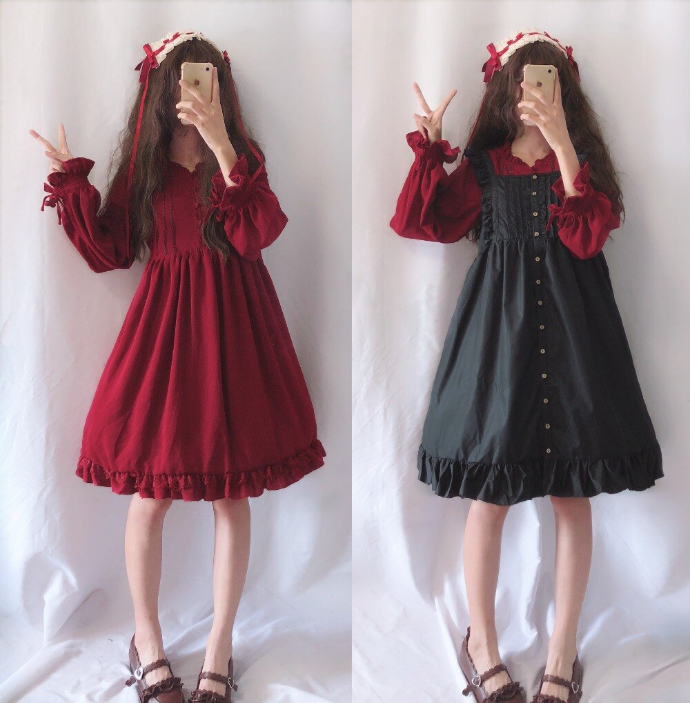 Japanese Ruffled Gretel Simpska dress Girl Lolita Dress Princess Lolita Dress falbala dress Bowknot DRESS LXC001