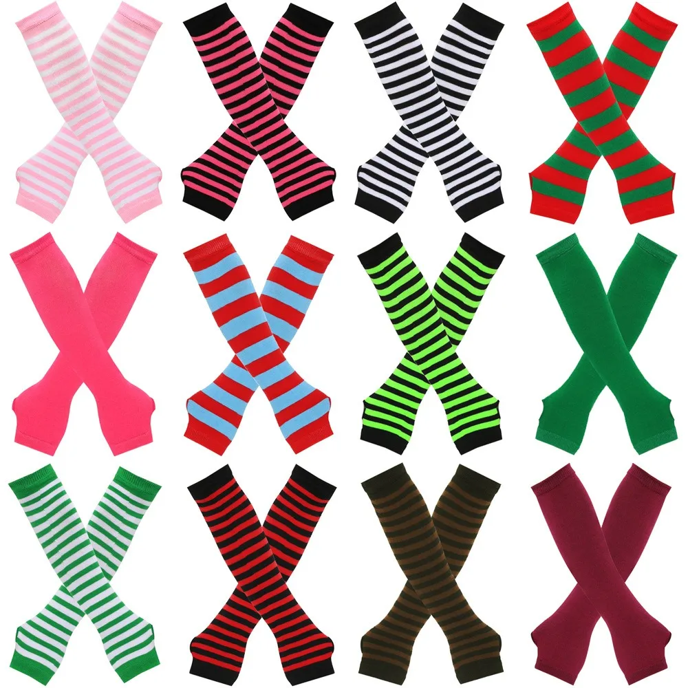 Frauen Emo Handschuhe Arm Hülse Wärmer Gestrickte Lange Fingerlose Handschuhe Fäustlinge Weihnachten Acces Gestreifte Ellenbogen Handschuhe