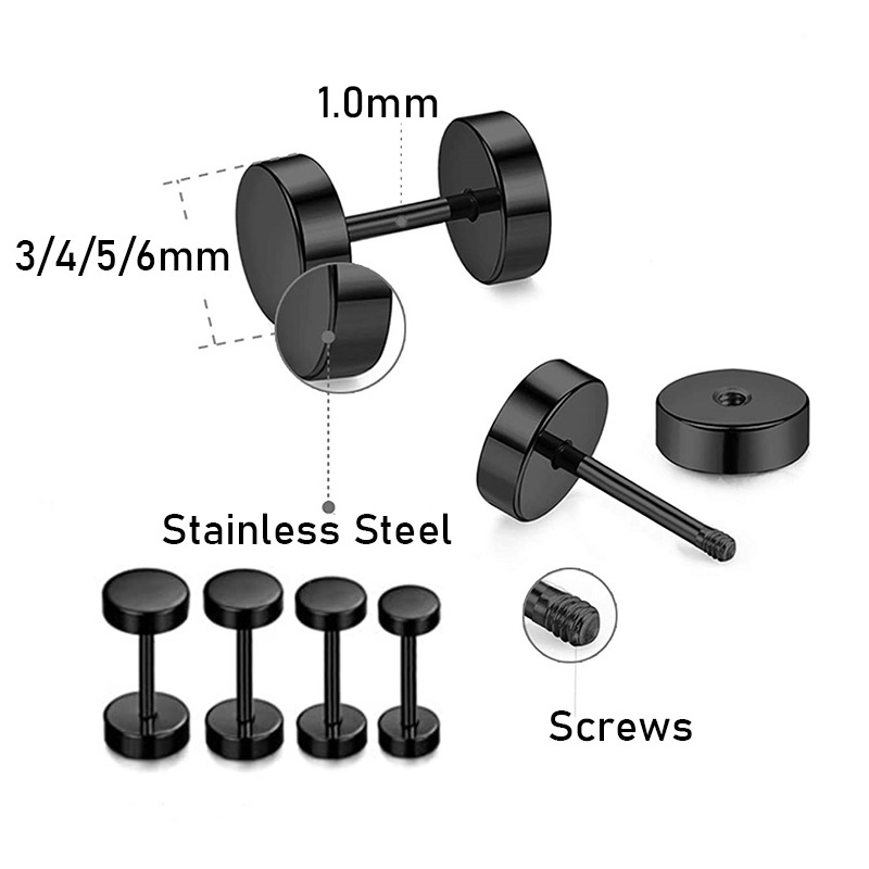 Pendientes con pasador de pastel redondo de doble cara para mujer/hombre, joyería para Piercing de cartílago de oreja de acero inoxidable, 2 uds.