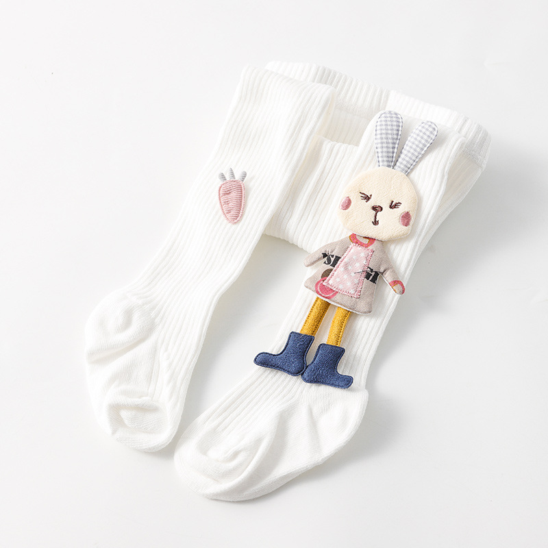 Niedliche strumpfhose mit hasenmotiv für mädchen, herbst/Winter, aus baumwolle, weich und elastisch, für neugeborene und babys: Weiß / 0-6 monate