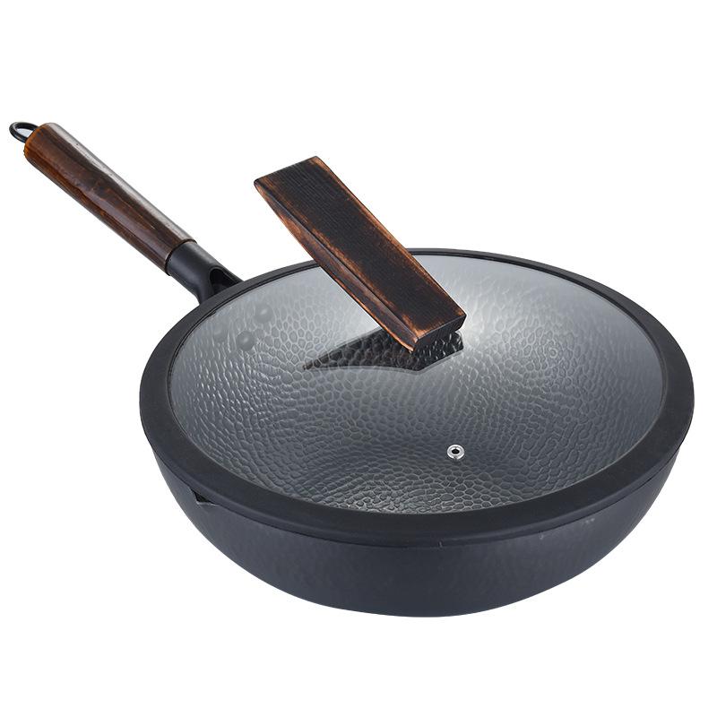 Non-stick wok huishoudelijke ongecoat inductie kookplaat speciale rvs kolen gasfornuis voor platte bodem wok 32cm