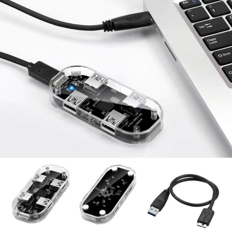 USB Hub Transparent USB3.0 Adapter 4 Port USB Combo TF SD Card Reader All in One for PC/Laptop
