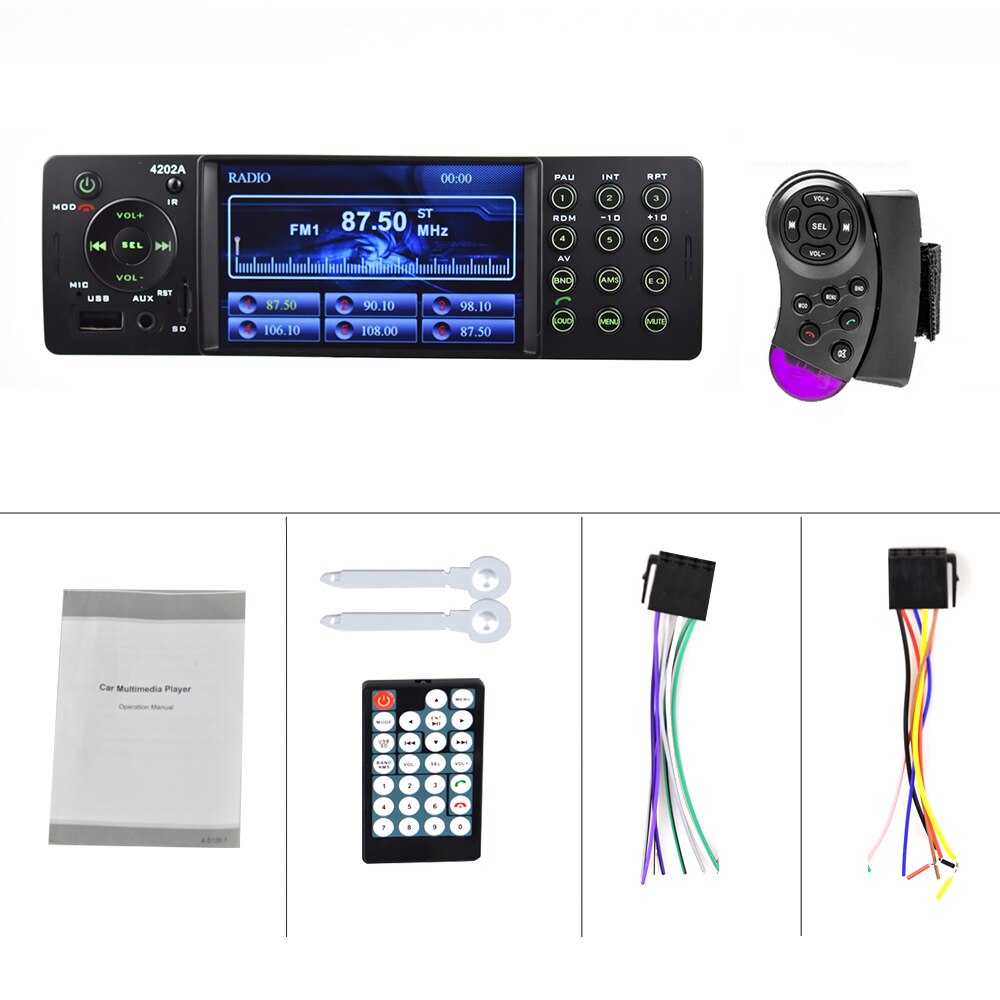 Radio Estéreo Podofo 1 Din para coche de 4 pulgadas, Radio para coche 4202A, Autoradio con Bluetooth, USB, SD, Aux, FM, receptor manos libres, reproductor de vídeo MP5 HD en tablero