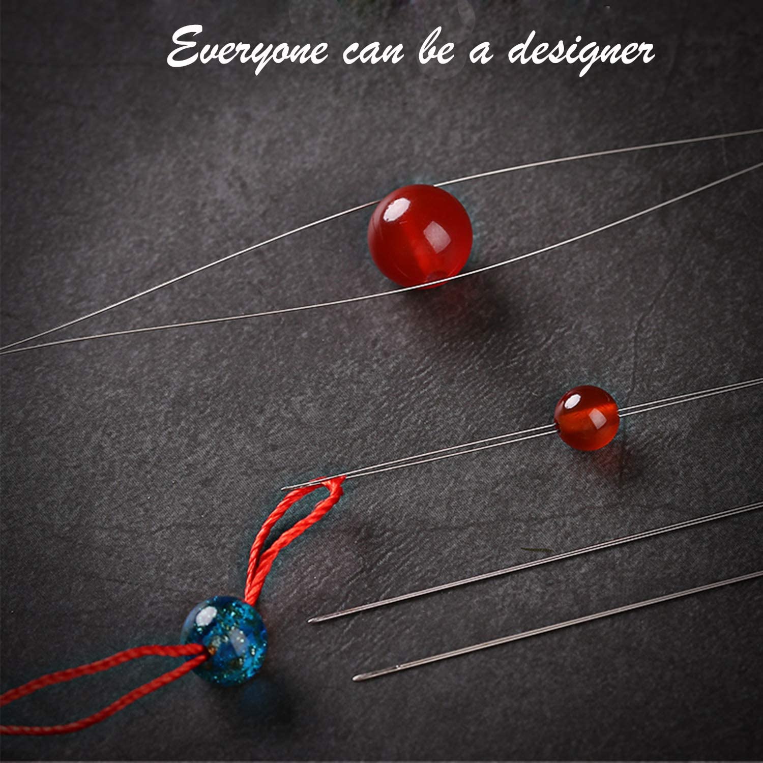 LMDZ 14 Pcs Big Eye Beading Needles Stainless Steel Large Collapsible Embroidery Beading Needle with Needle Bottle Accessories