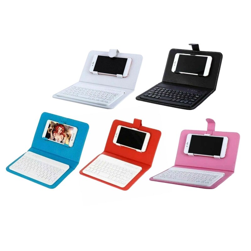 XX9A Wireless Bluetooth-compatible Keyboard with Portfolio Flip Leather Case Cover with for 4.5&#39;&#39;-6.8&#39;&#39; Phones