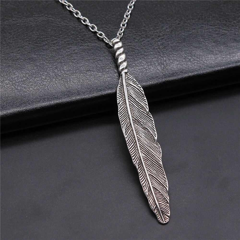 2 Colors Antique Silver Color Antique Bronze Color Bird Wings &amp; Feather Pendant Necklace For Women Men Girl Boy Metal Chain: N-B12881 / 45cm