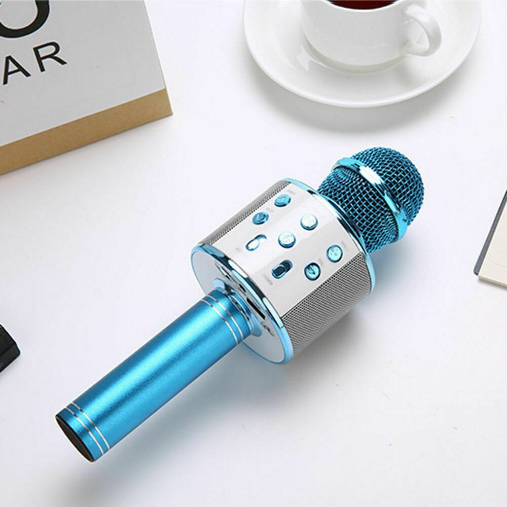 Microphone karaoké Bluetooth Microphone sans fil haut-parleur lecteur de Microfone portable enregistreur de chant micro: Blue