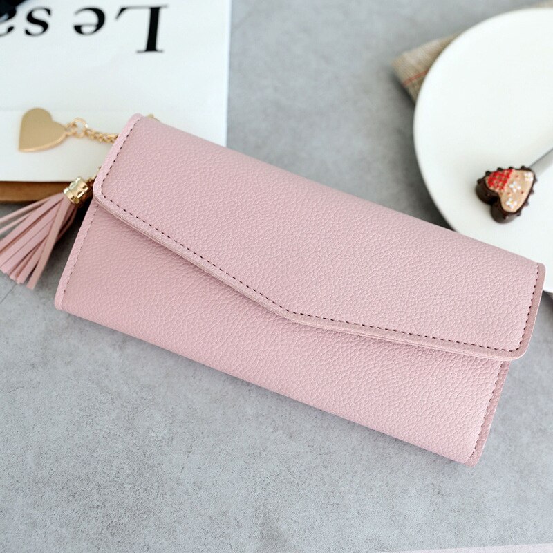 Tassel Pendan Woman Wallet Multi Pockets Lady Long Purse Clutch Zipper Phone Holder Female Wallets Card Holder Girl Carteras: Pink