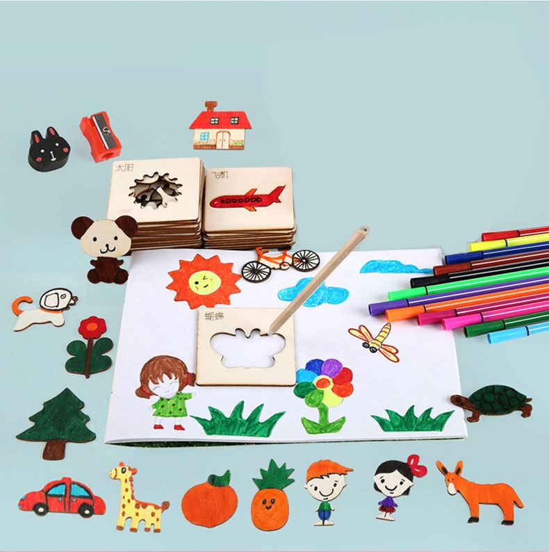60Pcs Board School Paint Tools Educational Coloring Book Paint Learning Coloring Board Drawing Noard Wooden Drawing toy