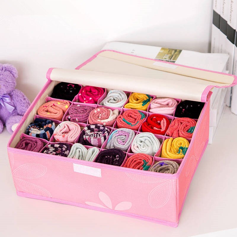 Caja de almacenamiento cubierta, organizador impreso de ropa interior, papelera de almacenamiento de tela Oxford para calcetines, armario para el hogar, bolsa de almacenamiento