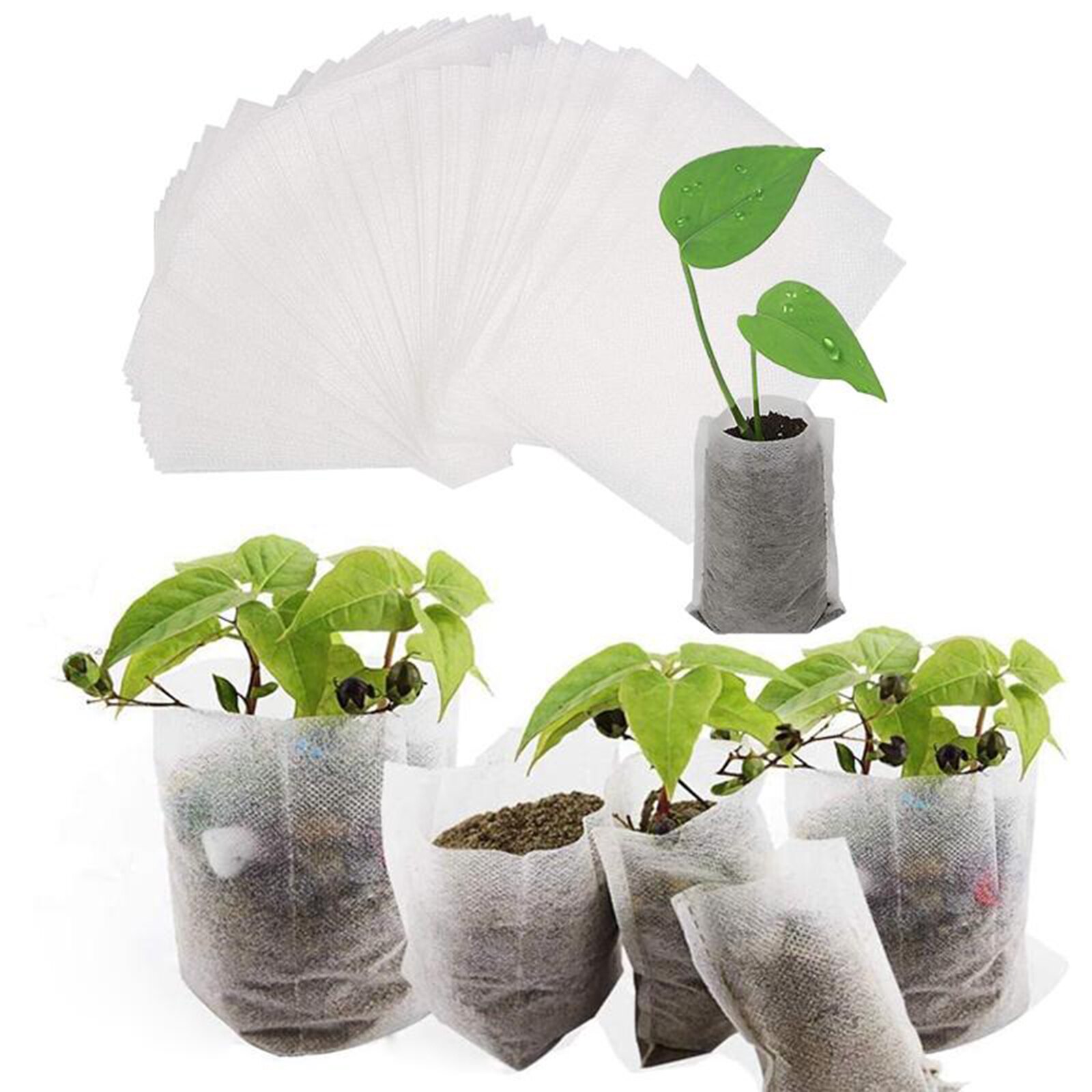 300Pcs 5 Maten Biologisch Afbreekbaar Non-woven Zaailing Potten Planten Zakken Verzorgingstas