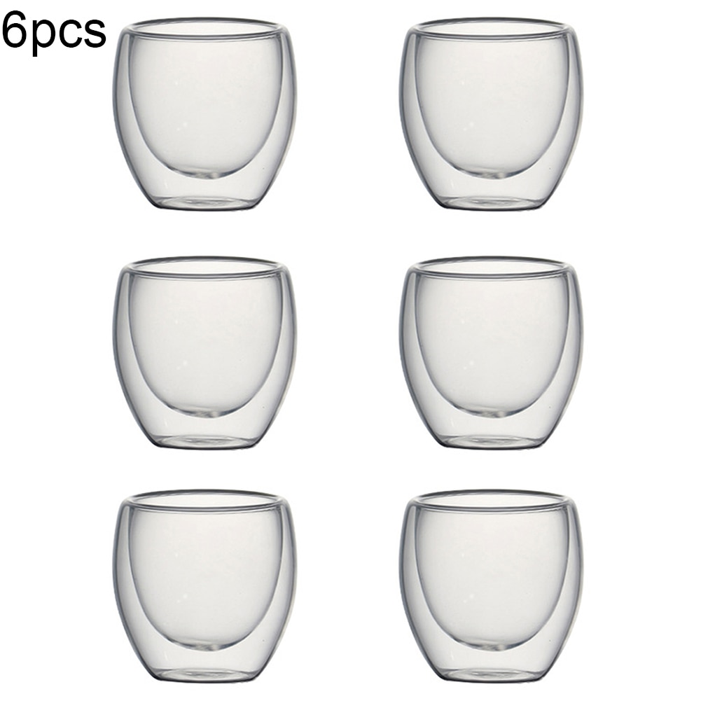 6 st 80ml dubbelvägg isolerat klart glas kopp kaffe te mjölk vatten mugg