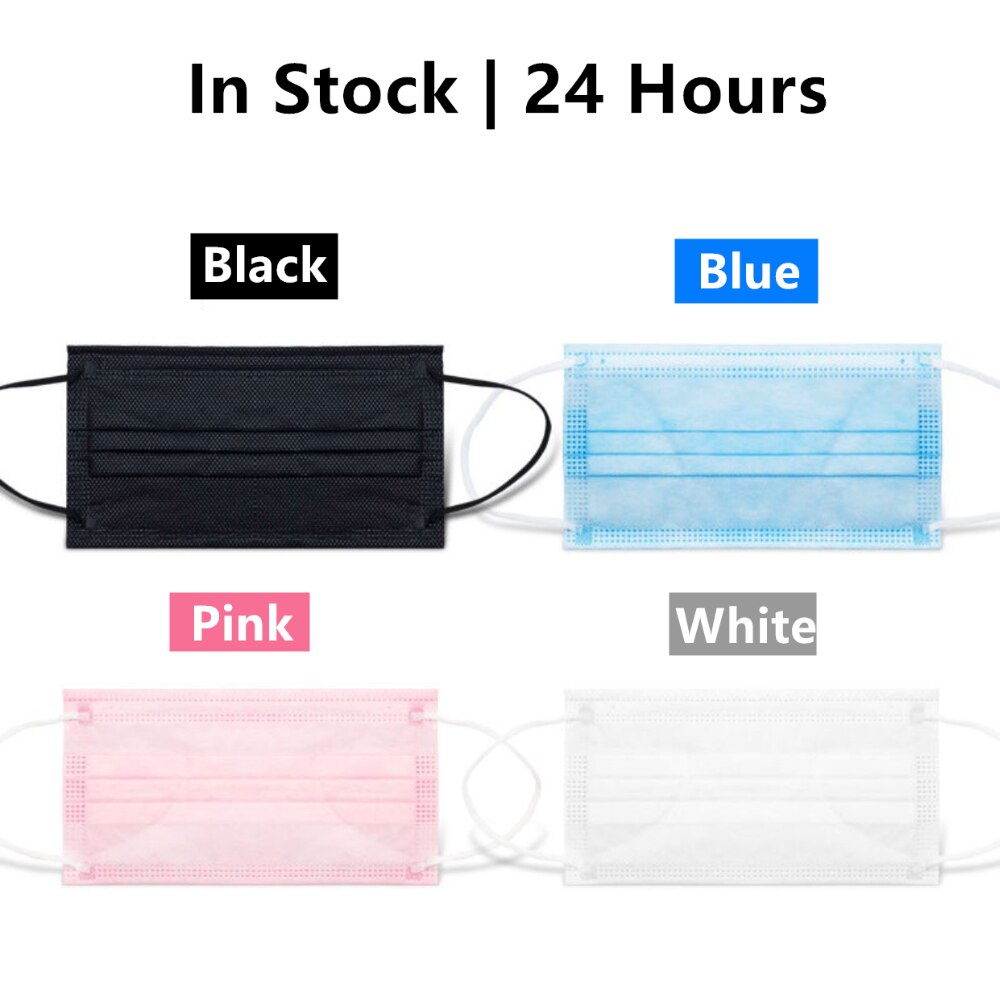 10/50 stk. maske engangs ansigtsmaske sort nonwoven 3 lag filter anti-støv åndbar beskyttende voksenmaske mundmasker på lager