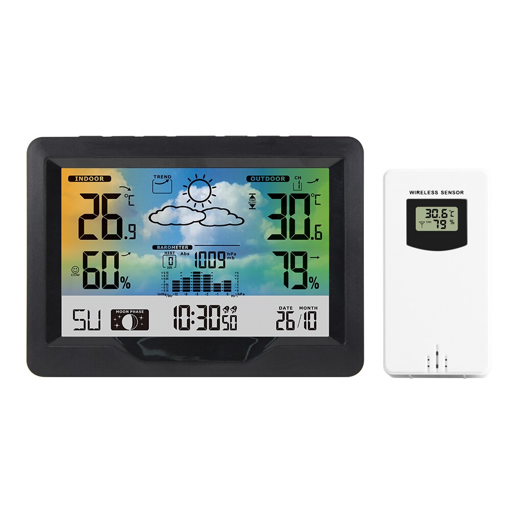 Fanju FJ3383F Weerstation Digitale Klok Thermometer Hygrometer Barometer Tafel Alarm Snooze Maan Fase Met Outdoor Sensor