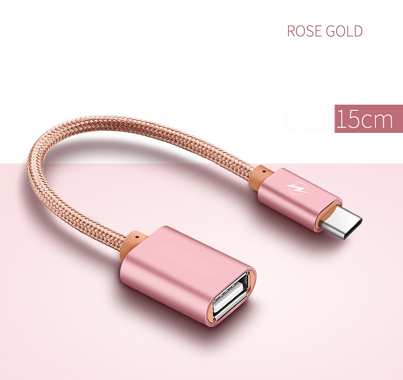 Brand Type C USB 3.1 Male To OTG Type-A Female Adapter Cord for Android LeTV Huawei Oppo Vivo Tablet PC Samsung Smartphone: Rose Gold