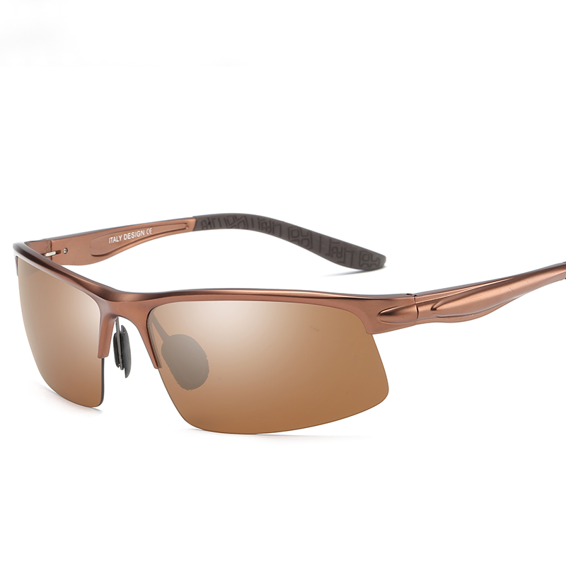 YSO Sunglasses Men Polarized UV400 Aluminium Magnesium Frame HD Sun Glasses Driving Glasses Semi Rimless Accessory For Men 8580: Brown-Brown