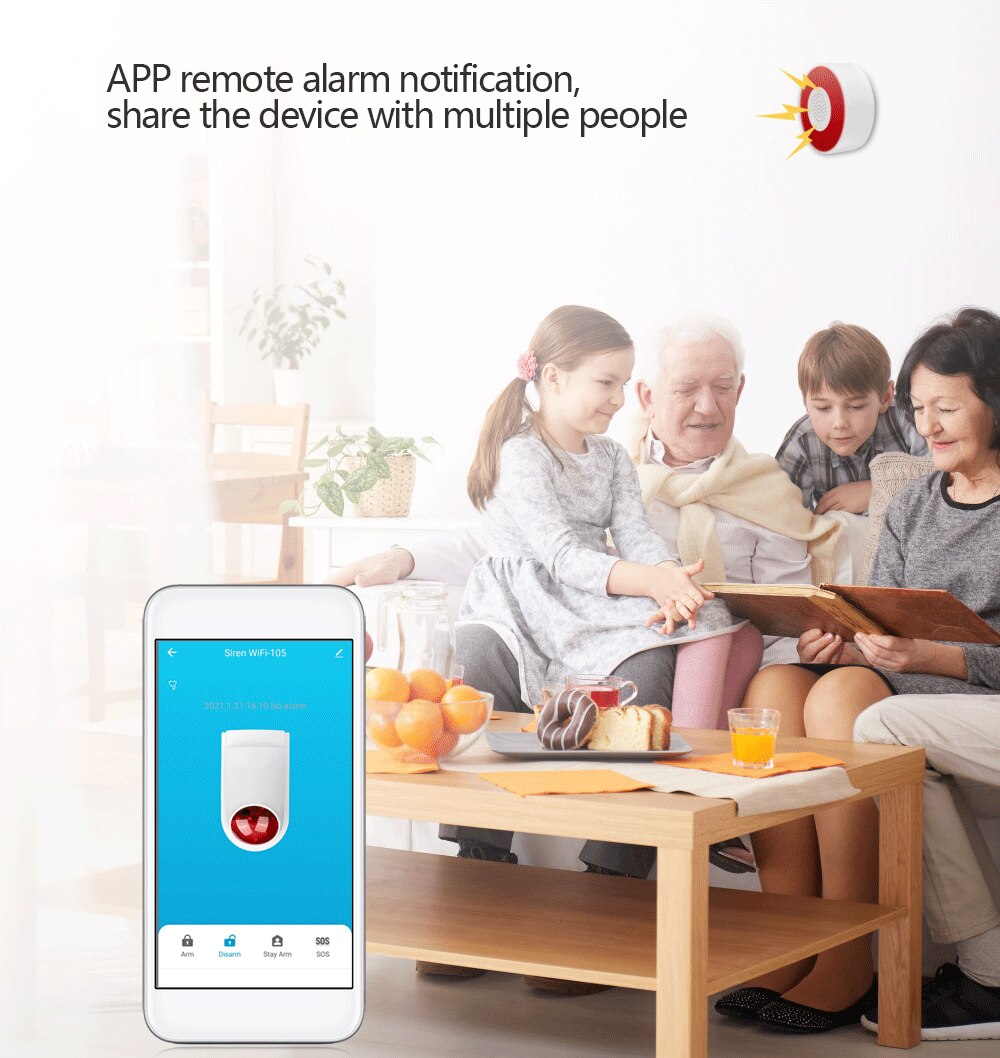 Tuya Smart Home Security System WiFi Siren Alarm with Loud Voice APP Control Compatible with Alexa and Google Home