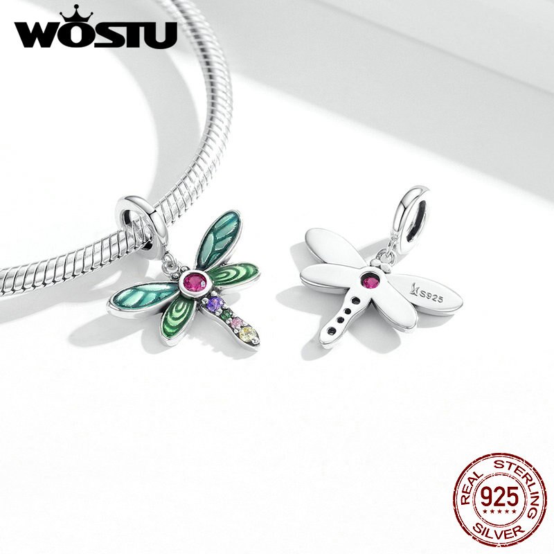 WOSTU-Colgante de Plata de Ley 925 auténtica para mujer, dije de mariquita y mariposa, apto para pulseras, fabricación de joyería DIY, para