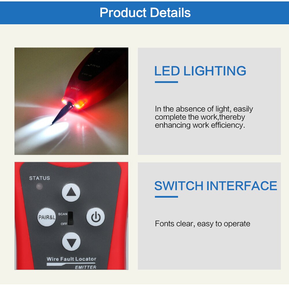 Multi-functional LCD Network Cable Tester Line Finder Coaxial Line Tester RJ11 RJ45 Wire Length Finder with 1 Remote Adapter