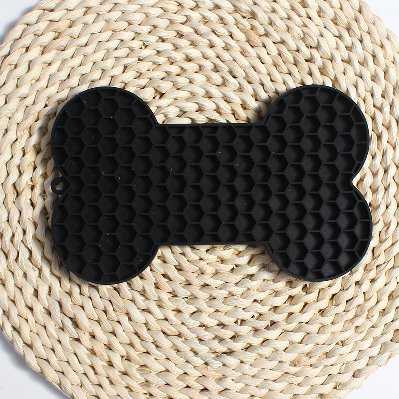 Coussin à lécher en Silicone en forme d'os pour chien, beurre d'arachide, bol de nourriture lente, manger pour chats et chiens, tapis d'alimentation: WHITE