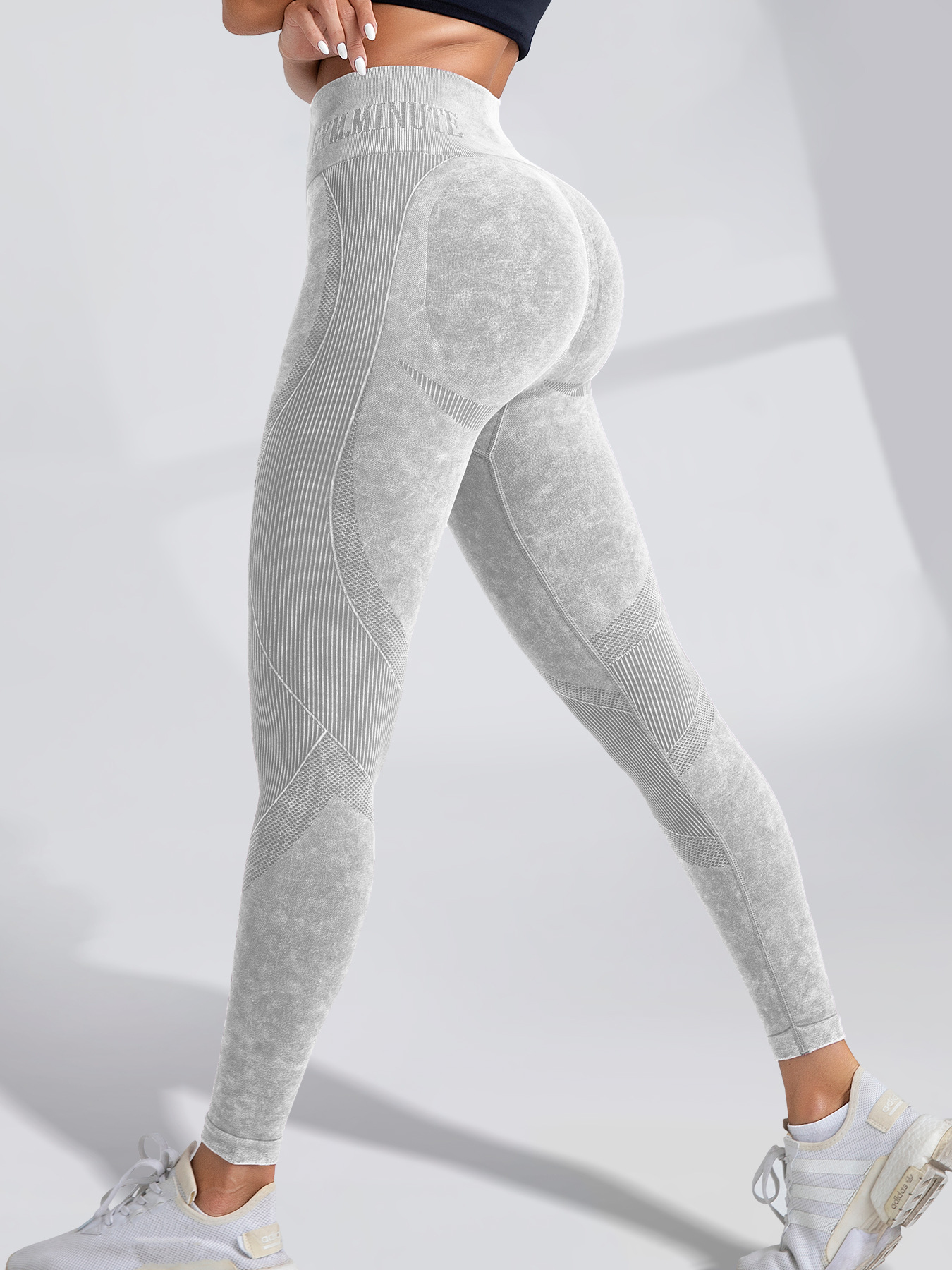 Women Seamless Gym High Waist Yoga Pants Hip Lifting Outdoor Sports Tight Waist Letter Sand Washed Pants Exercise Yoga Leggings: M / GRAY