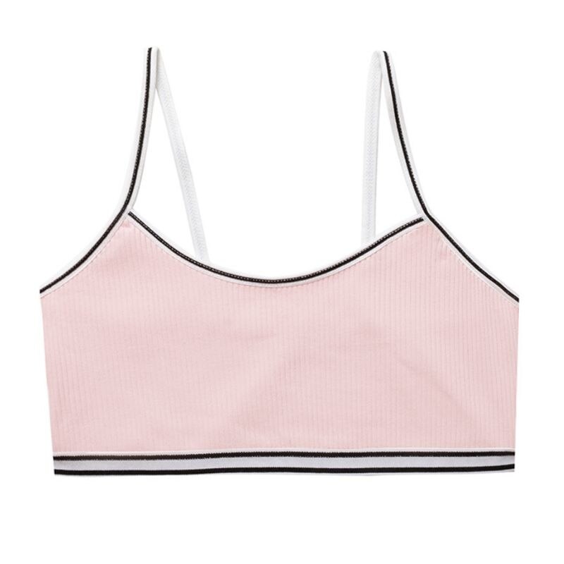 Teenage Puberty Girl Sweet Candy Color Sport Training Bra Underwear Striped Patchwork Thread Ribbed Wireless Bralette Vest