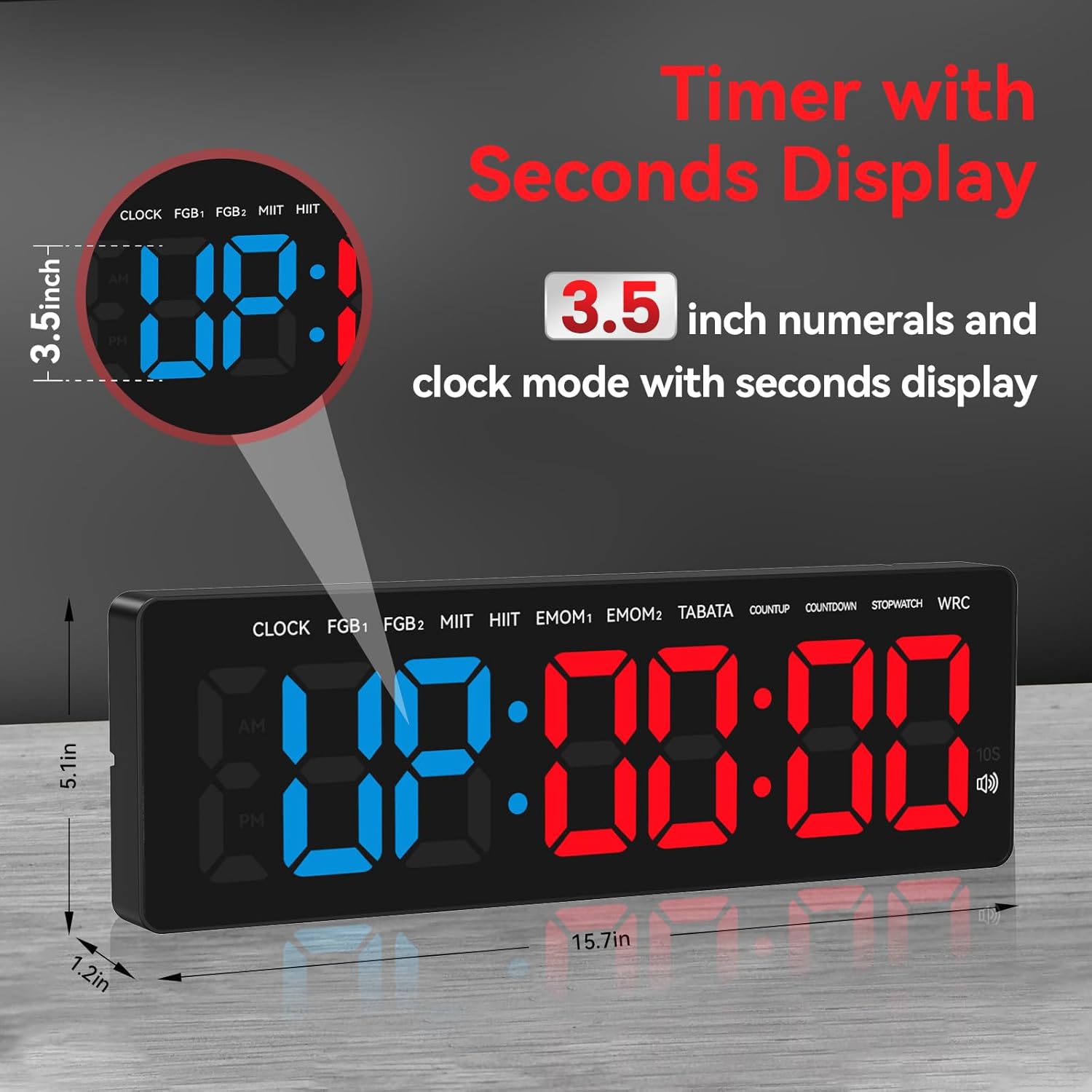3.5" Digital Gym Timer Workout Count Down/Up Clock Ultra-Clear LED Display Power Bank Compatible Workout Metal Stopwatch Timers