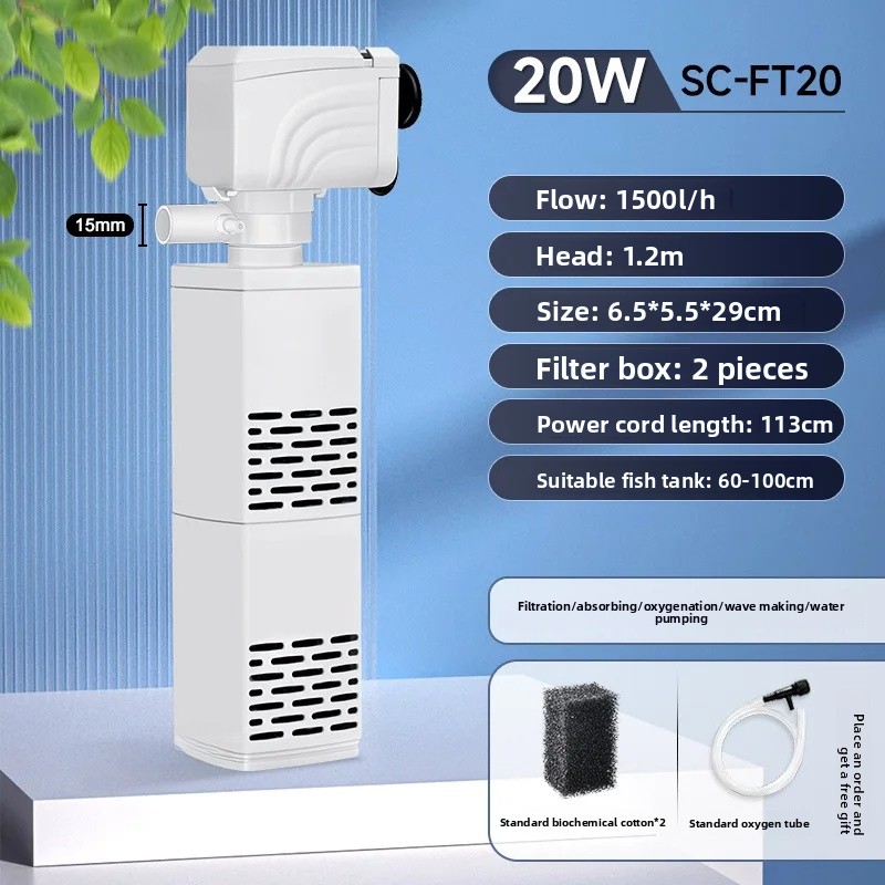 Silent Three-in-One Fish Tank Filter Pump Built-In Oxygenator Aquarium Water Circulation System Small Size Home Goods: green