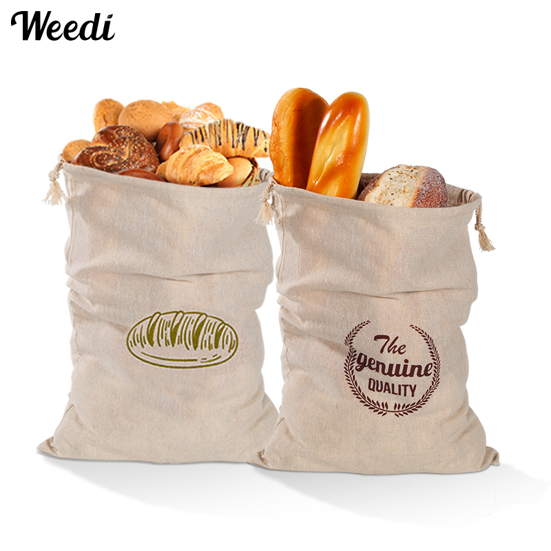 WEEDI 4 Pack Reusable Linen Bread Bag for Drawstring Fresh Keeping Eco Friendly Baguette Bread Bags Reusable Food Storage Bags