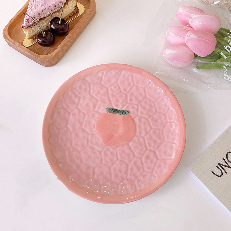Kawaii fresa de placa de cerámica Rosa lindo pastel para el desayuno de la fruta postre Plato decorativo cocina vajilla: Pink B