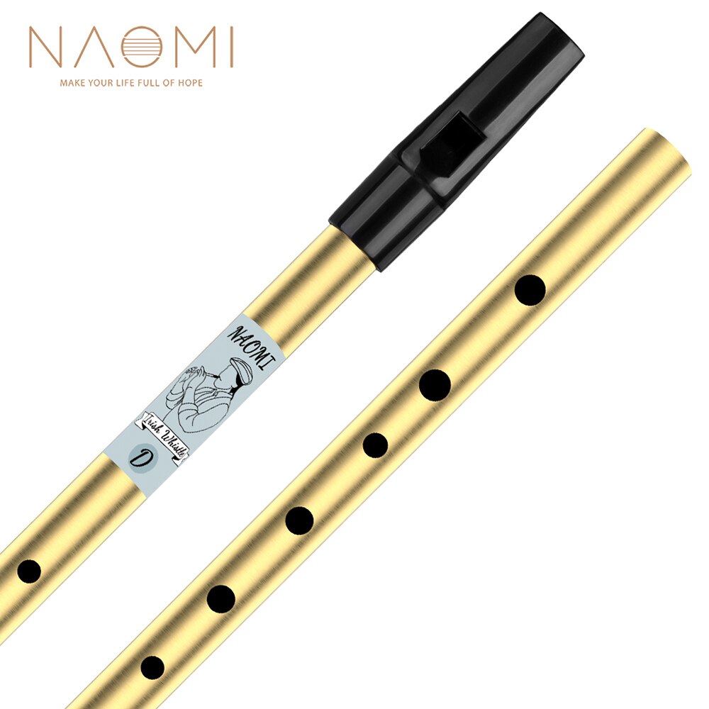 Naomi 6 huller tin whistle traditionel irsk penny whistle messing materiale musikinstrument for begyndere key of d: Guld