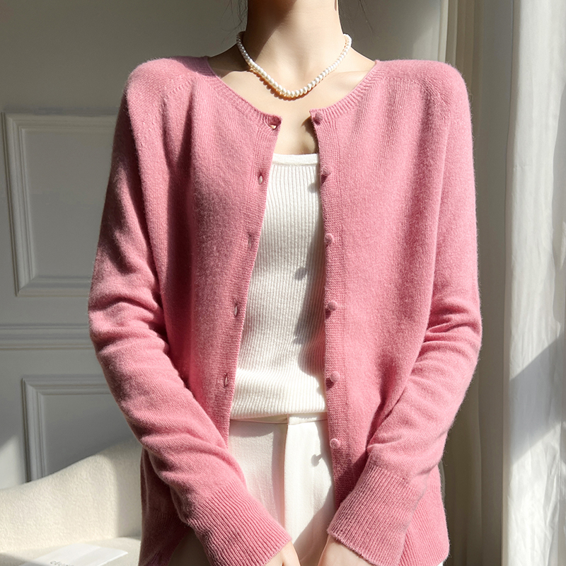 WinvyNee Roupas femininas de lã merino cardigans pretos suéter sólido casual quente agasalhos de malha tops outono jumpers B 1263018 Um: S / Rosa