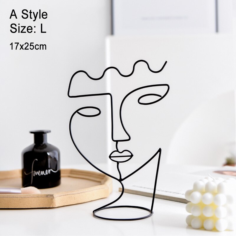 nordisch Schmiedeeisen Ornamente Abstrakte Charakter Skulptur Gesicht Kunst Schmuck Gestell retro Metall Handwerk Linien für Heimat Zimmer Dekor: A-Größe L