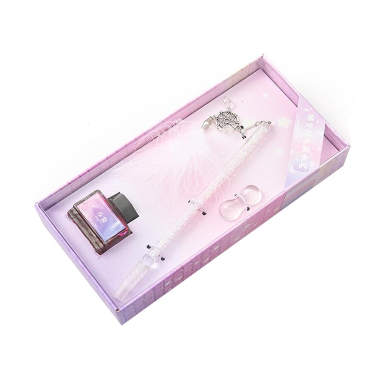 Glass Dip Pen Fountain Pen Exquiste Crystal Style Ink Pens Kit with 15ml Ink Bottle for Women Men Birthday Stationery: White Type-1
