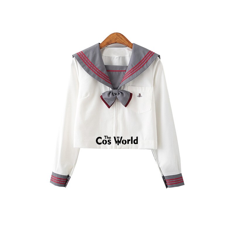 [kawano] wit grijs zomer marineblauw matrozenpak tops rokken jk middelbare school uniform klas uniform studenten kleding: Tops met lange mouwen / Ik