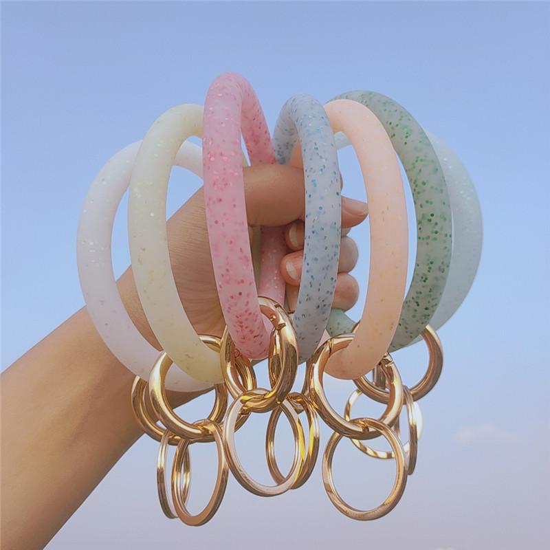 SEDmart O Sequin Silicone Keychain Bracelet for Women Girls Big Circle Wristlet Car Keyring Wrist Strap Unisex Jewelry