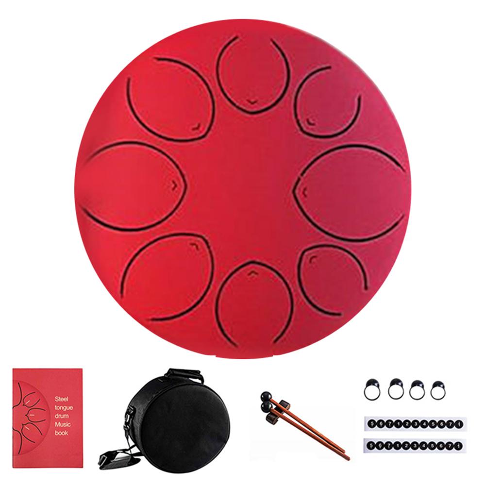 8 Inch 8 Notes Staal Tong Drum Musical Percussie Instrumenten Hand Pan Drum Drumsticks Handpan Yoga Drums Met Hamers Tas: Rood