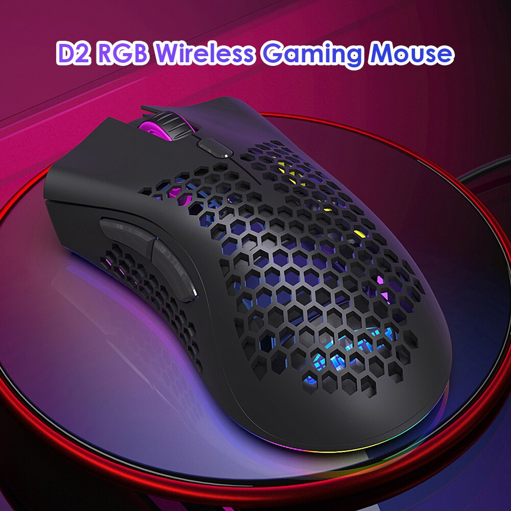 D2 2.4GHz Wireless Gaming Mouse Rechargeable RGB Backlit Hollow Optical PC Mice for Household Computer Accessories