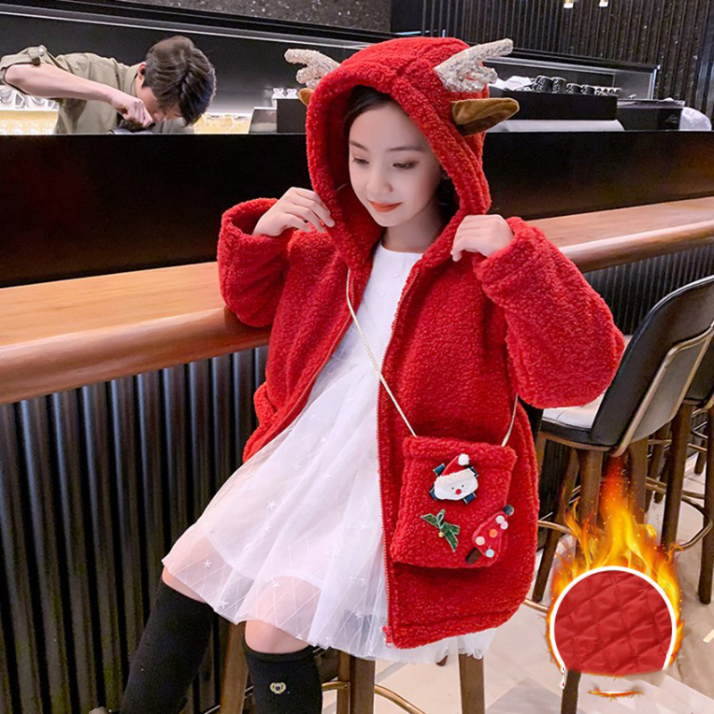 Manteaux en laine rouge mélangé pour enfants, hiver noël, épais et à capuche, vestes longues pour enfants, vêtements d'extérieur pour adolescentes: 7
