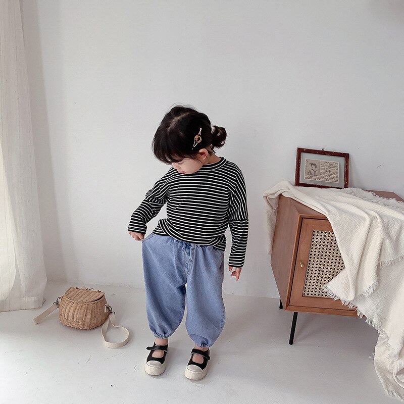 Primavera neonate moda lanterna jeans 1-6 anni bambini pantaloni larghi casual in denim