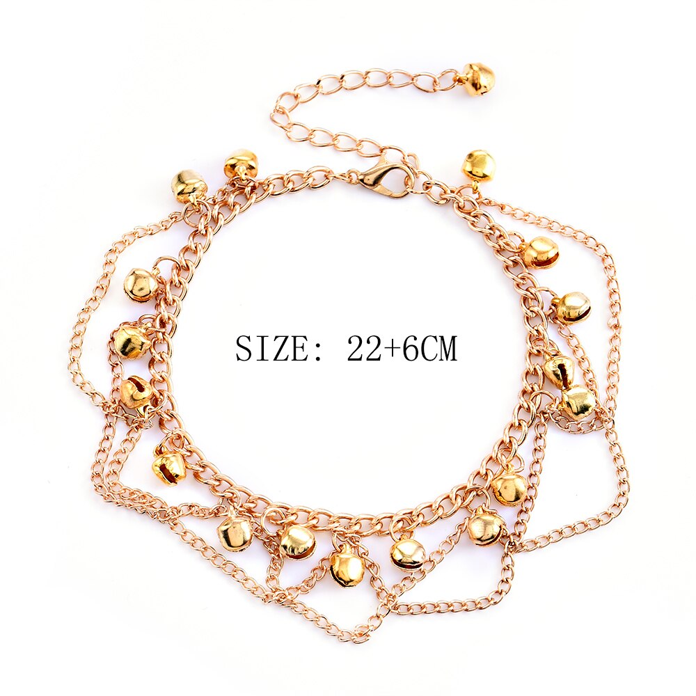 Nouvelle chaîne cheville femmes Gril gland chaîne cloches son or métal cheville Bracelet pied chaîne bijoux plage cheville