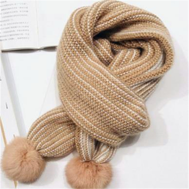 Bufanda de Bola de Pelo de conejo para mujer nueva puerta Este para niños edición de Invierno han cuello a rayas cuello de punto para niño Y58