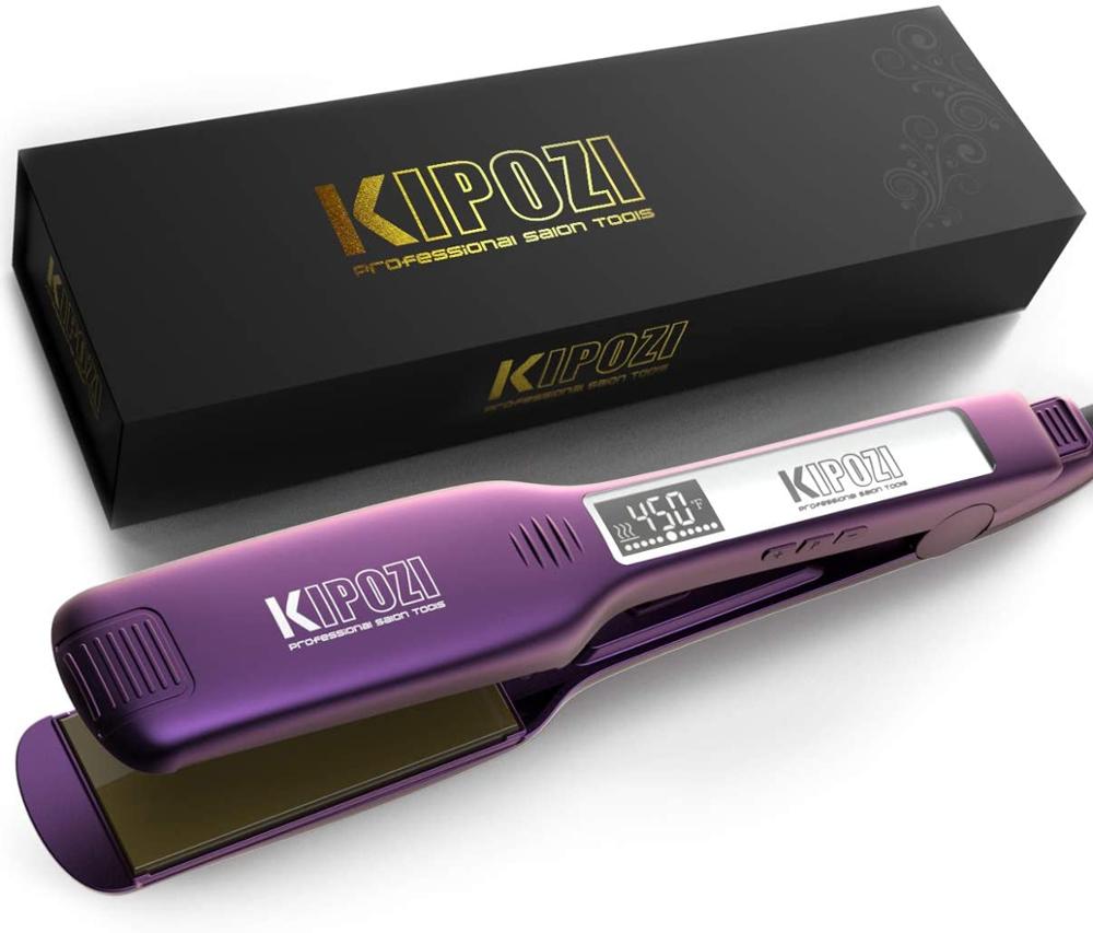 KIPOZI Hair Straightener Flat Iron Digital LCD Display Titanium Dual Voltage Instant Heating Curling Iron Hair Care: Purple / UK
