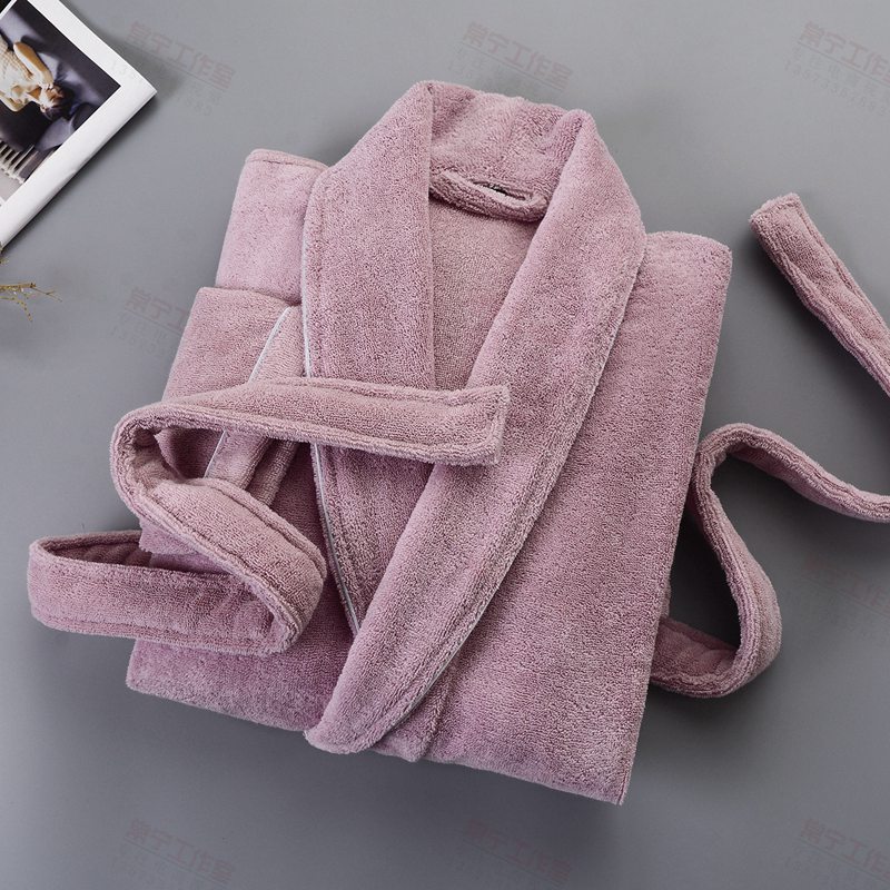 Tykkere menn badekåpe håndkle fleece vinter avslappet lange varme badekåper menn nattøy kapper jul bryllup brudepike kapper: Mørk rosa / Xxl