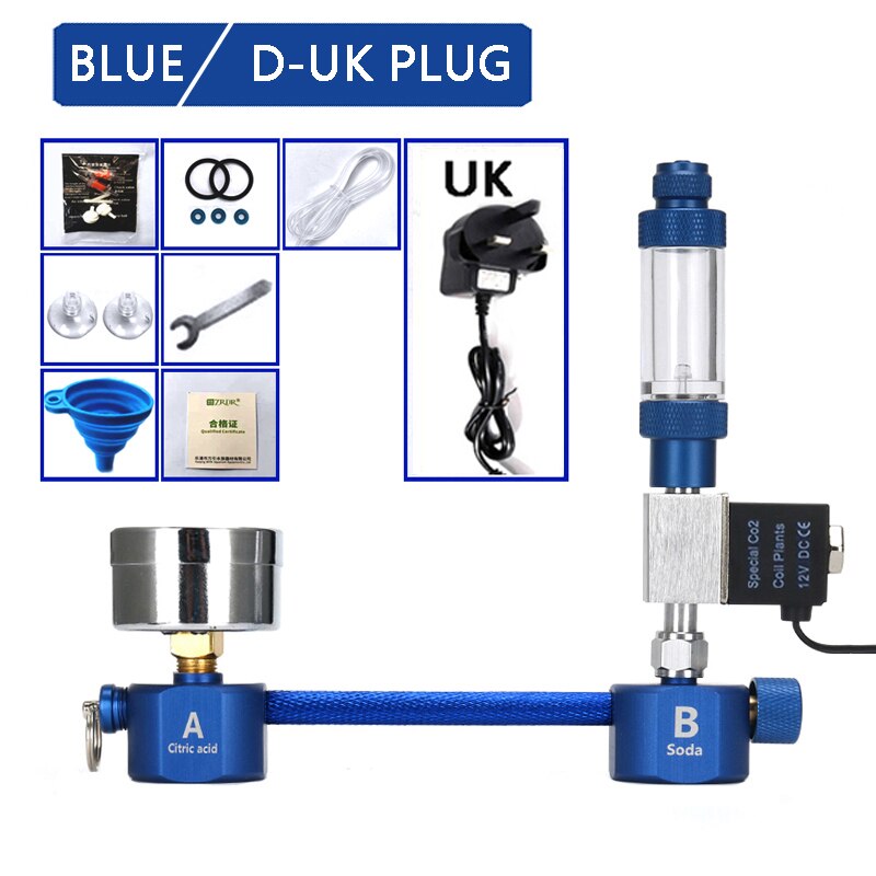 Aquarium DIY CO2 generator,withsolenoid valve Bubble Counter Diffuser Reaction System kit for Aquatic plant Growth CO2 Equipmenr: Blue-D-UK plug