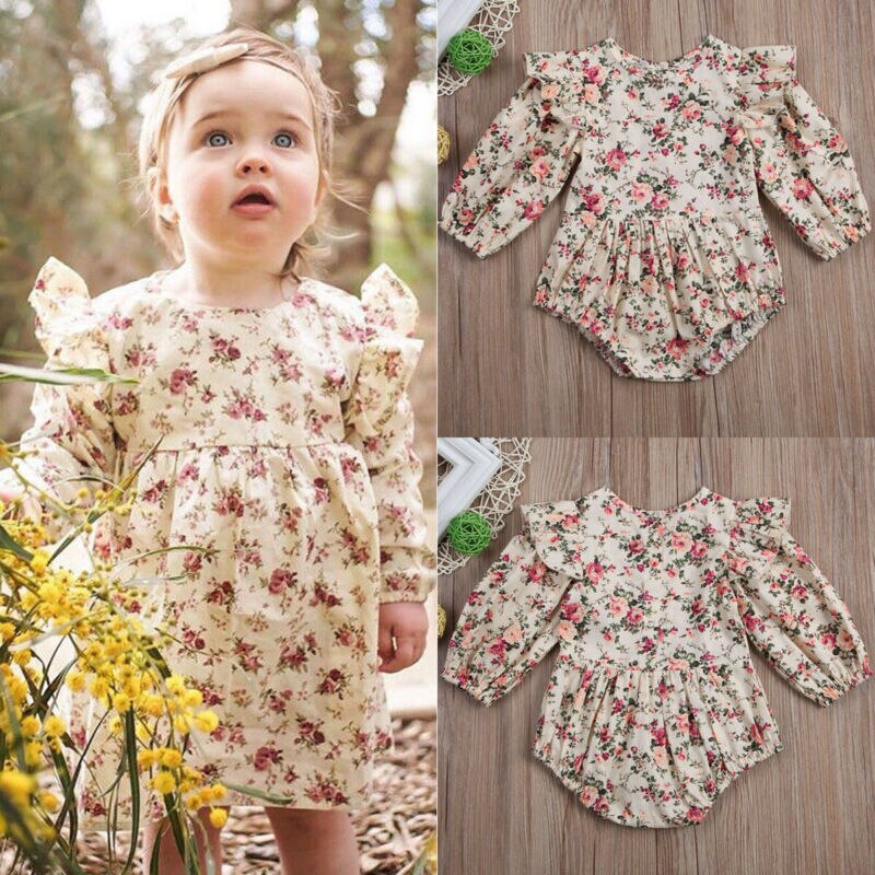 Blume Säuglings Kleinkind Baby Mädchen Romper Vintage Langarm Neborn Mädchen Romper Overall Frühling Herbst Baby Mädchen Kleidung D15
